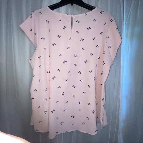 SOLD Flower & Feather 3XL Pink Bow Short Sleeve Flowy Top blouse shirt Plus Size - Picture 5 of 7